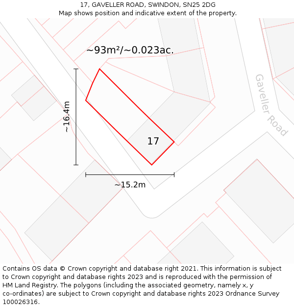 17, GAVELLER ROAD, SWINDON, SN25 2DG: Plot and title map