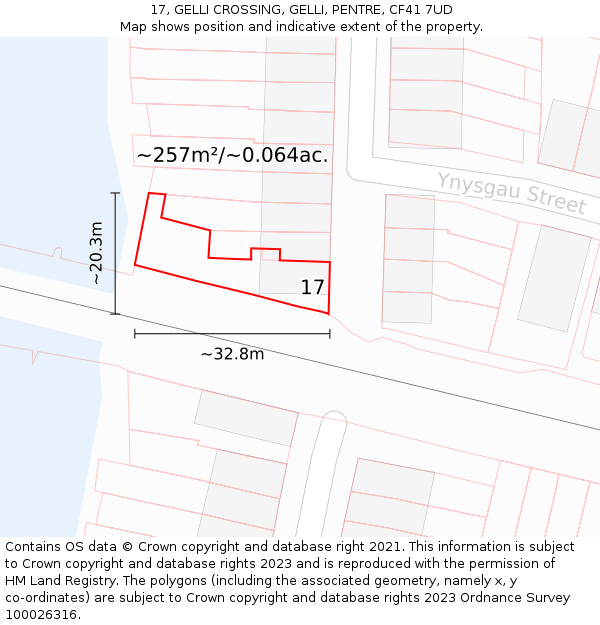 17, GELLI CROSSING, GELLI, PENTRE, CF41 7UD: Plot and title map