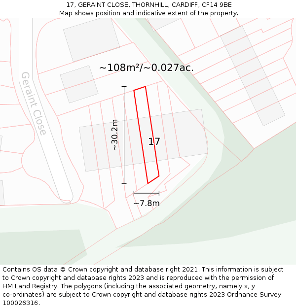 17, GERAINT CLOSE, THORNHILL, CARDIFF, CF14 9BE: Plot and title map