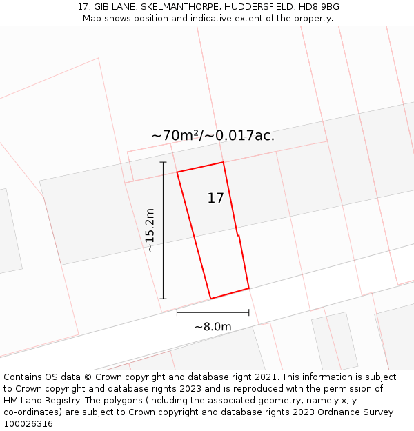 17, GIB LANE, SKELMANTHORPE, HUDDERSFIELD, HD8 9BG: Plot and title map