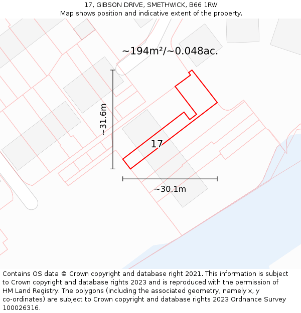 17, GIBSON DRIVE, SMETHWICK, B66 1RW: Plot and title map