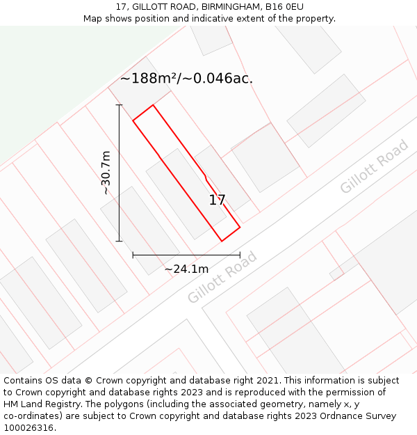 17, GILLOTT ROAD, BIRMINGHAM, B16 0EU: Plot and title map