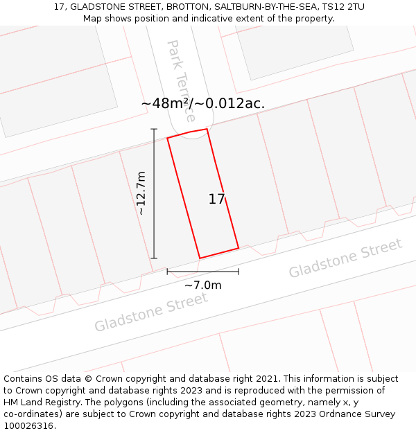 17, GLADSTONE STREET, BROTTON, SALTBURN-BY-THE-SEA, TS12 2TU: Plot and title map