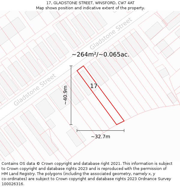 17, GLADSTONE STREET, WINSFORD, CW7 4AT: Plot and title map