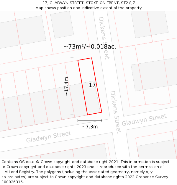 17, GLADWYN STREET, STOKE-ON-TRENT, ST2 8JZ: Plot and title map