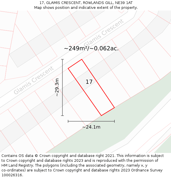 17, GLAMIS CRESCENT, ROWLANDS GILL, NE39 1AT: Plot and title map