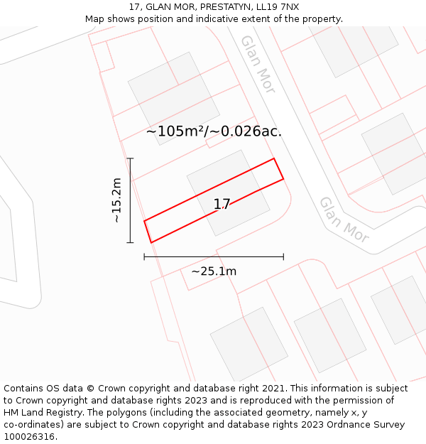 17, GLAN MOR, PRESTATYN, LL19 7NX: Plot and title map