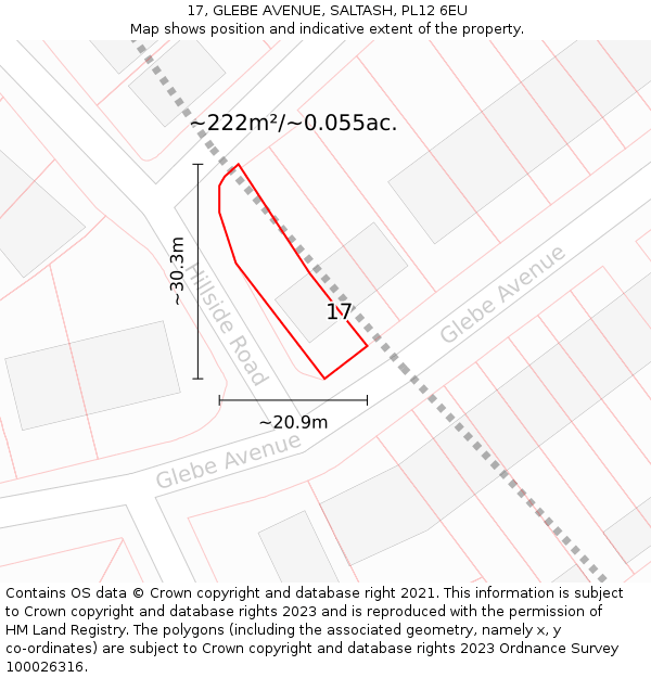 17, GLEBE AVENUE, SALTASH, PL12 6EU: Plot and title map