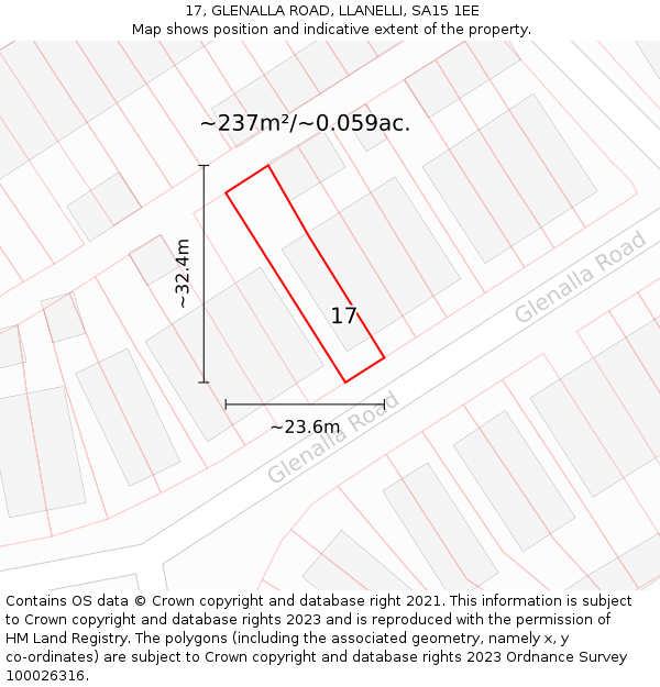 17, GLENALLA ROAD, LLANELLI, SA15 1EE: Plot and title map