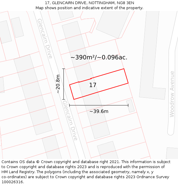 17, GLENCAIRN DRIVE, NOTTINGHAM, NG8 3EN: Plot and title map