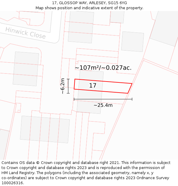 17, GLOSSOP WAY, ARLESEY, SG15 6YG: Plot and title map