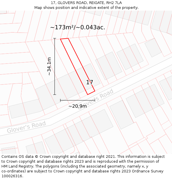 17, GLOVERS ROAD, REIGATE, RH2 7LA: Plot and title map