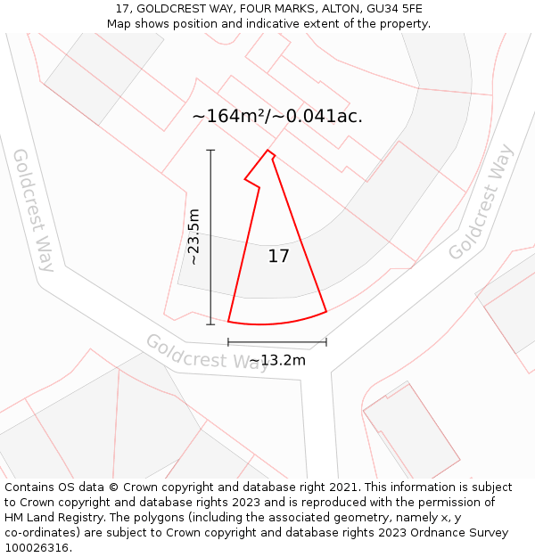 17, GOLDCREST WAY, FOUR MARKS, ALTON, GU34 5FE: Plot and title map
