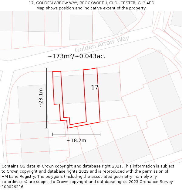 17, GOLDEN ARROW WAY, BROCKWORTH, GLOUCESTER, GL3 4ED: Plot and title map