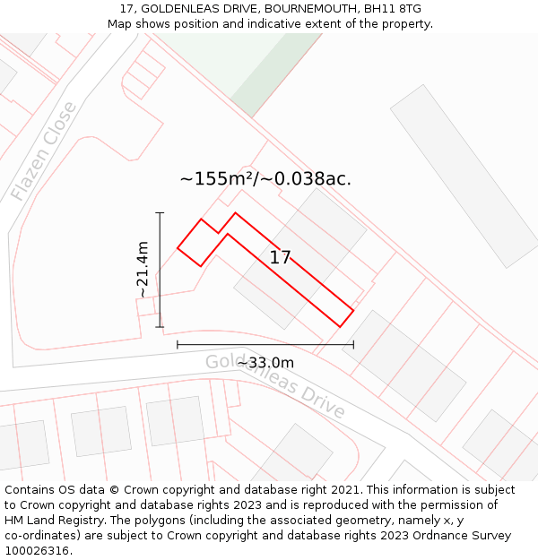 17, GOLDENLEAS DRIVE, BOURNEMOUTH, BH11 8TG: Plot and title map