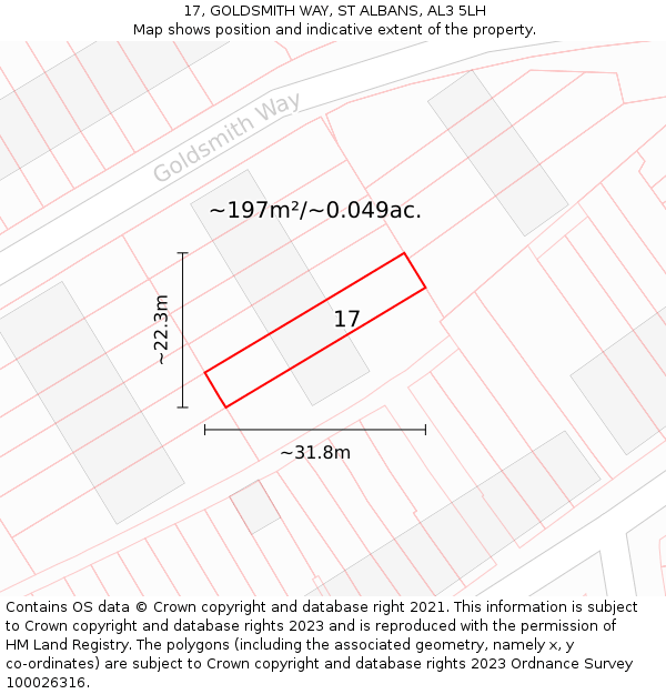 17, GOLDSMITH WAY, ST ALBANS, AL3 5LH: Plot and title map