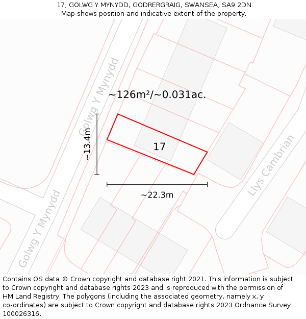 17, GOLWG Y MYNYDD, GODRERGRAIG, SWANSEA, SA9 2DN: Plot and title map