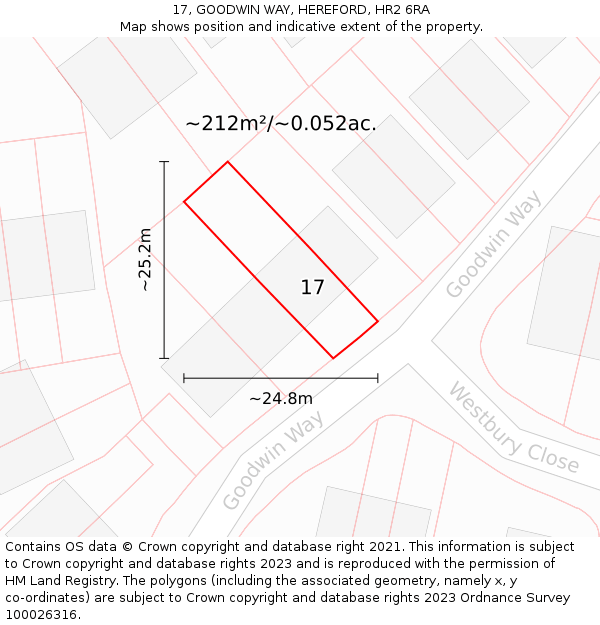 17, GOODWIN WAY, HEREFORD, HR2 6RA: Plot and title map