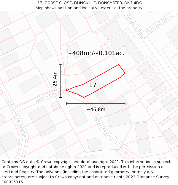 17, GORSE CLOSE, DUNSVILLE, DONCASTER, DN7 4DS: Plot and title map