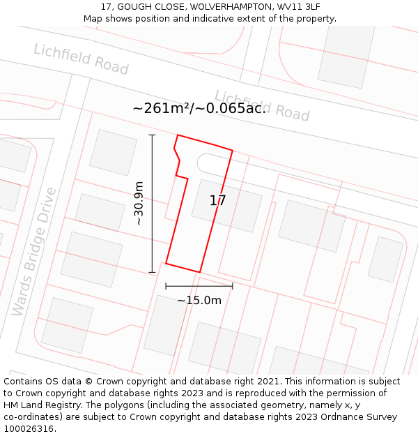 17, GOUGH CLOSE, WOLVERHAMPTON, WV11 3LF: Plot and title map