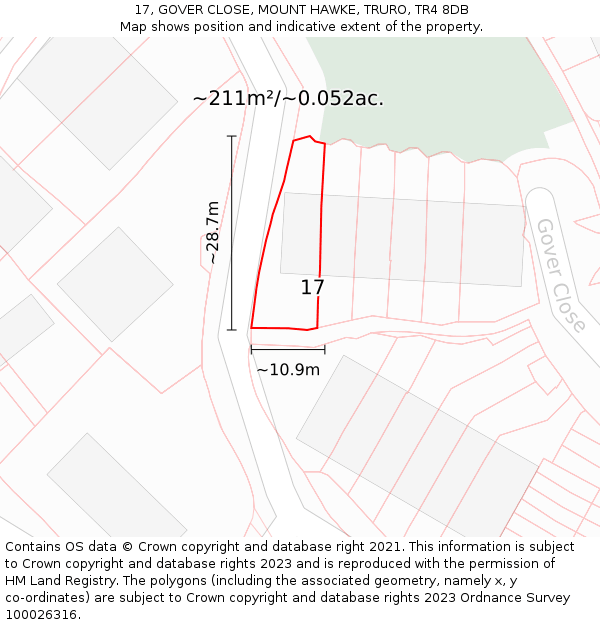 17, GOVER CLOSE, MOUNT HAWKE, TRURO, TR4 8DB: Plot and title map