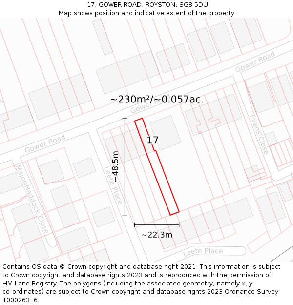 17, GOWER ROAD, ROYSTON, SG8 5DU: Plot and title map