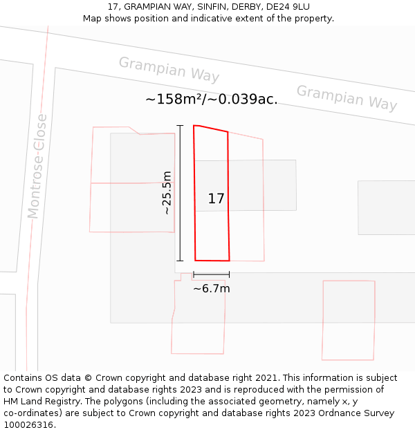 17, GRAMPIAN WAY, SINFIN, DERBY, DE24 9LU: Plot and title map