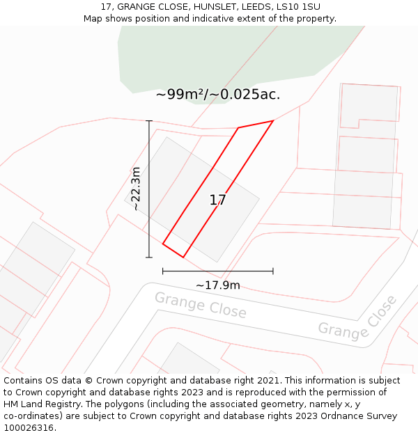 17, GRANGE CLOSE, HUNSLET, LEEDS, LS10 1SU: Plot and title map