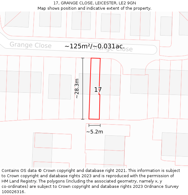 17, GRANGE CLOSE, LEICESTER, LE2 9GN: Plot and title map
