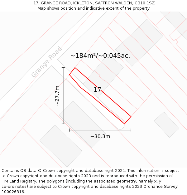 17, GRANGE ROAD, ICKLETON, SAFFRON WALDEN, CB10 1SZ: Plot and title map