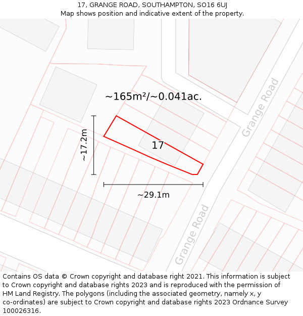 17, GRANGE ROAD, SOUTHAMPTON, SO16 6UJ: Plot and title map