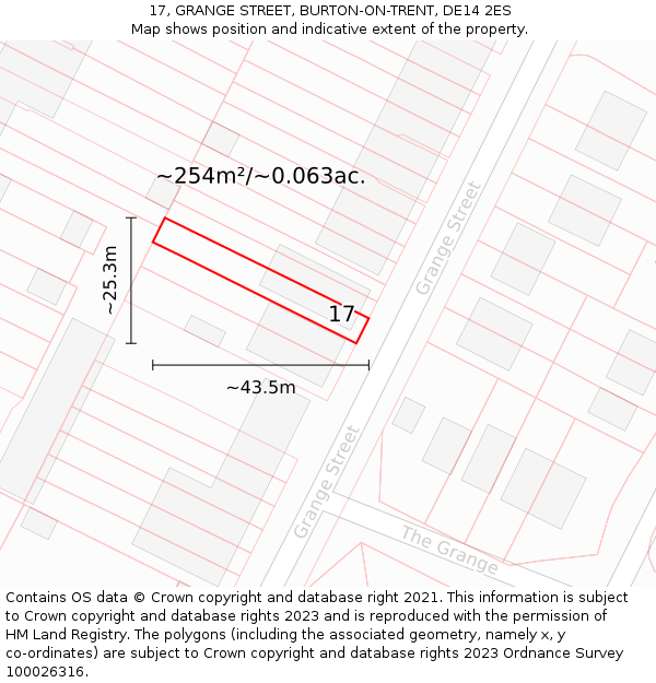 17, GRANGE STREET, BURTON-ON-TRENT, DE14 2ES: Plot and title map