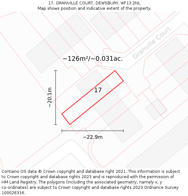 17, GRANVILLE COURT, DEWSBURY, WF13 2NL: Plot and title map