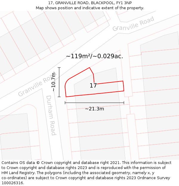 17, GRANVILLE ROAD, BLACKPOOL, FY1 3NP: Plot and title map