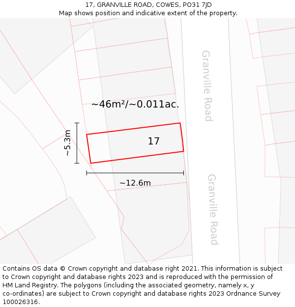 17, GRANVILLE ROAD, COWES, PO31 7JD: Plot and title map