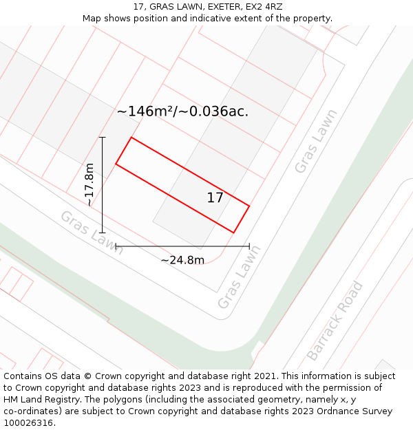 17, GRAS LAWN, EXETER, EX2 4RZ: Plot and title map