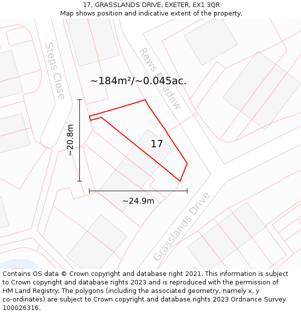 17, GRASSLANDS DRIVE, EXETER, EX1 3QR: Plot and title map