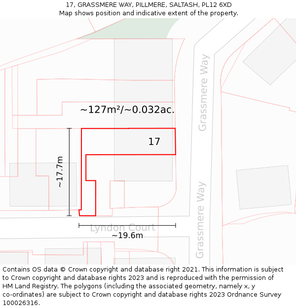 17, GRASSMERE WAY, PILLMERE, SALTASH, PL12 6XD: Plot and title map