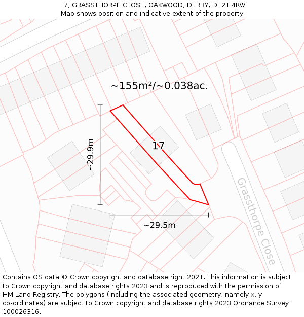 17, GRASSTHORPE CLOSE, OAKWOOD, DERBY, DE21 4RW: Plot and title map