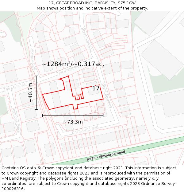 17, GREAT BROAD ING, BARNSLEY, S75 1GW: Plot and title map