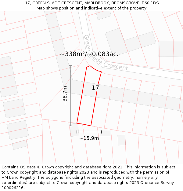 17, GREEN SLADE CRESCENT, MARLBROOK, BROMSGROVE, B60 1DS: Plot and title map