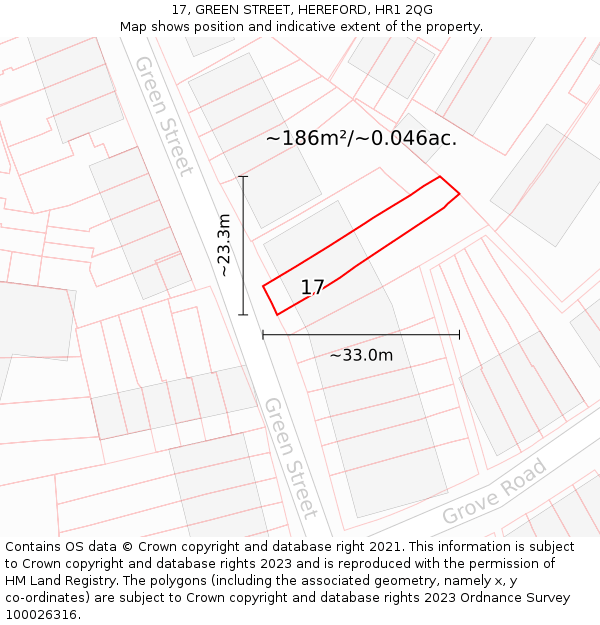 17, GREEN STREET, HEREFORD, HR1 2QG: Plot and title map