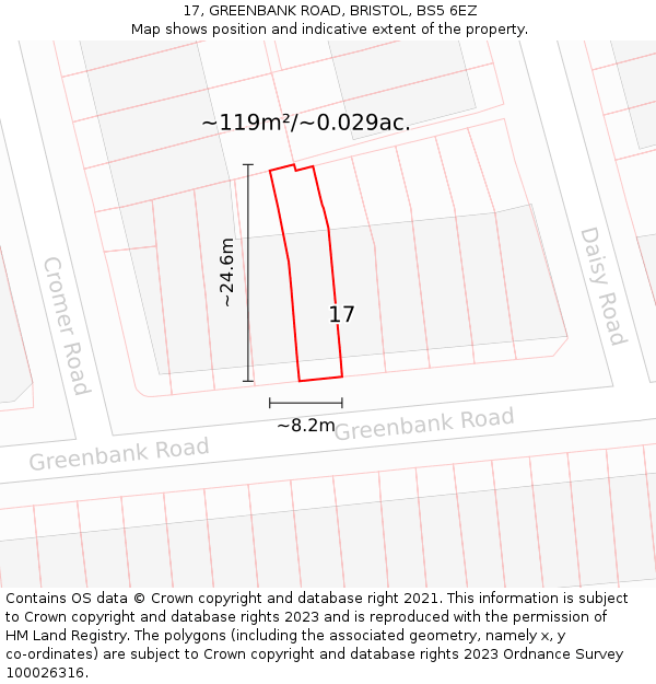 17, GREENBANK ROAD, BRISTOL, BS5 6EZ: Plot and title map