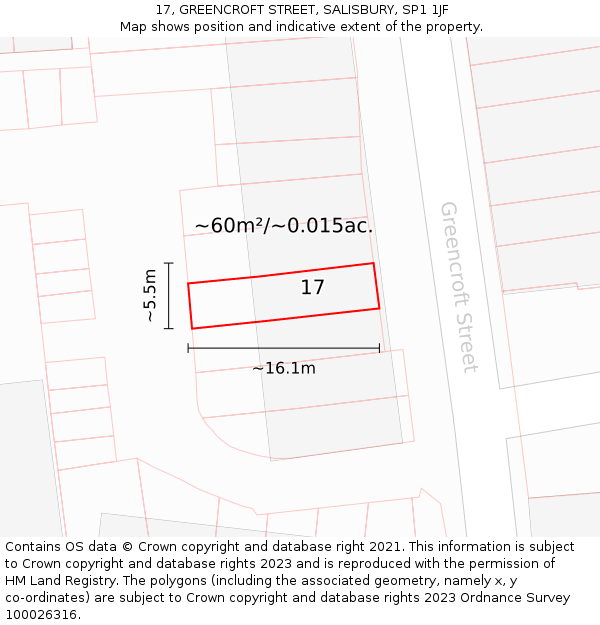 17, GREENCROFT STREET, SALISBURY, SP1 1JF: Plot and title map