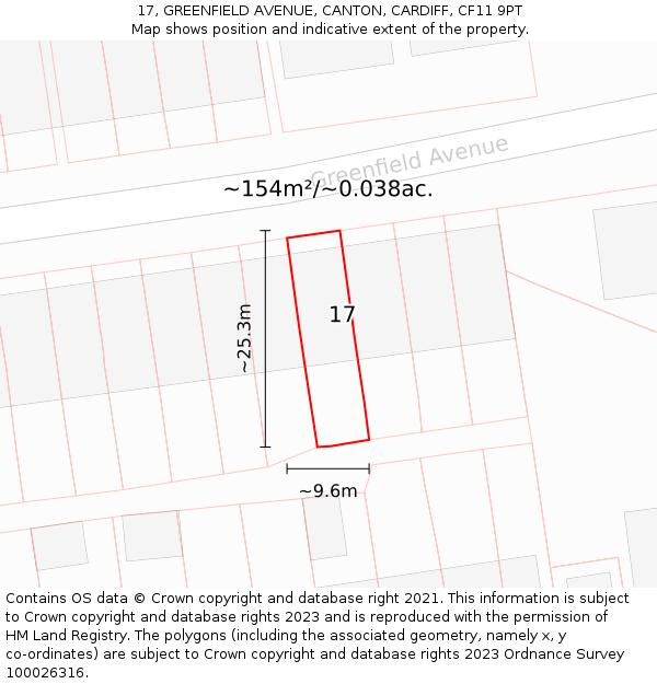 17, GREENFIELD AVENUE, CANTON, CARDIFF, CF11 9PT: Plot and title map