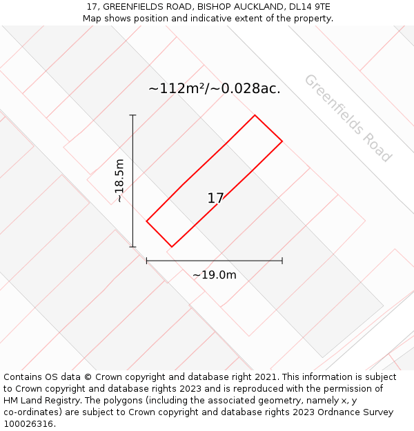 17, GREENFIELDS ROAD, BISHOP AUCKLAND, DL14 9TE: Plot and title map