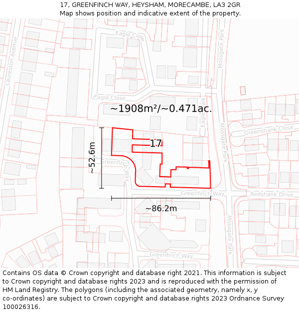17, GREENFINCH WAY, HEYSHAM, MORECAMBE, LA3 2GR: Plot and title map