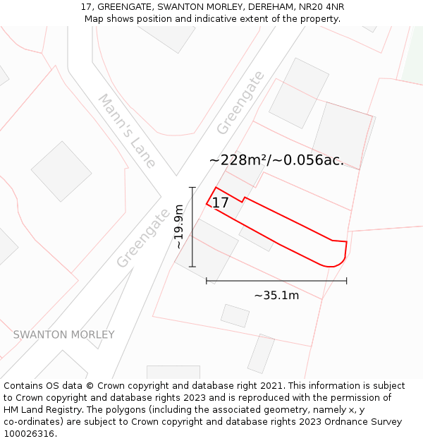 17, GREENGATE, SWANTON MORLEY, DEREHAM, NR20 4NR: Plot and title map