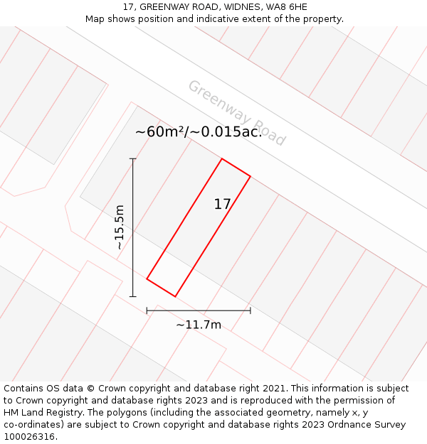 17, GREENWAY ROAD, WIDNES, WA8 6HE: Plot and title map