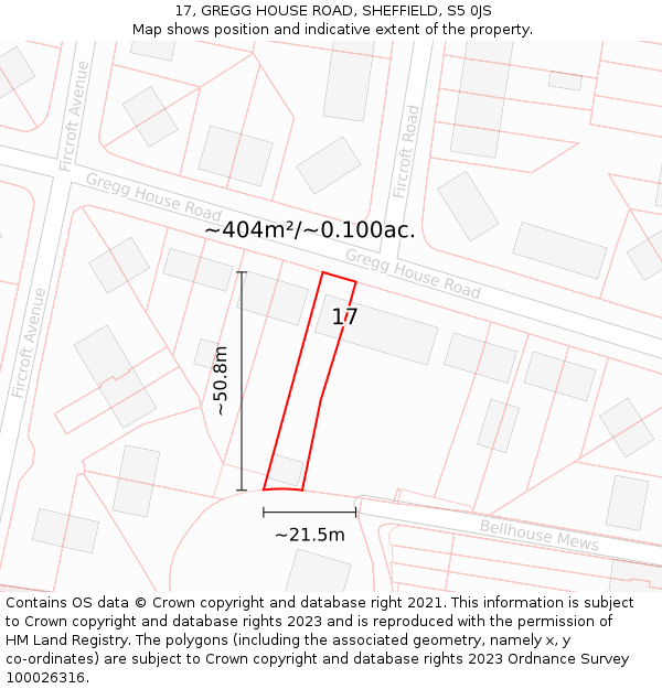 17, GREGG HOUSE ROAD, SHEFFIELD, S5 0JS: Plot and title map